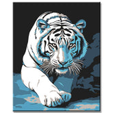 Painting by Numbers Art 3D Black and White Tiger Sneaks Up